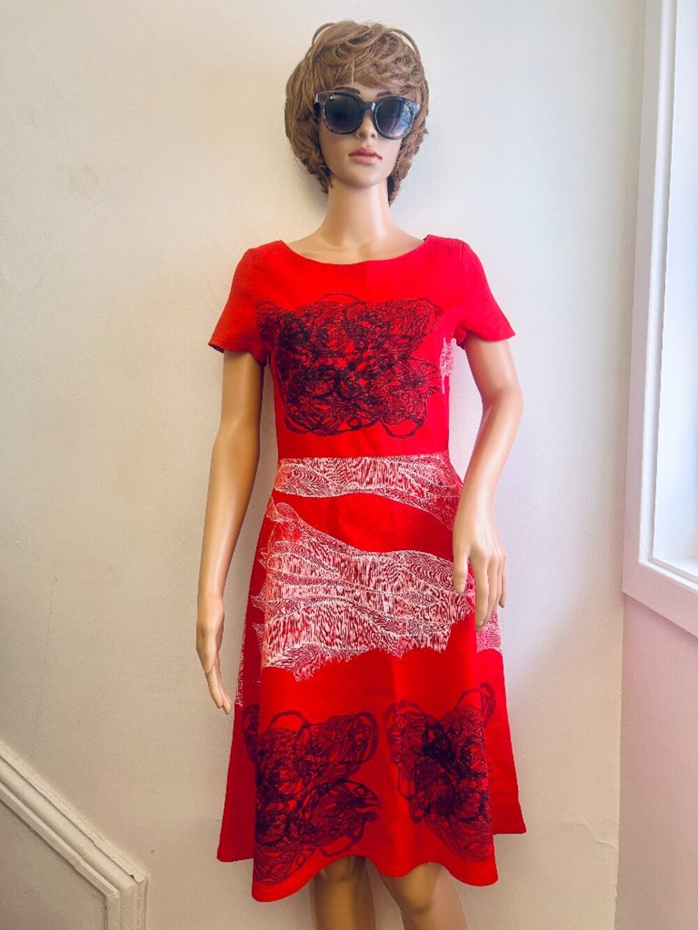Paris Artisan Hand Printed Handmade Wearable Art Linen Blend Dress